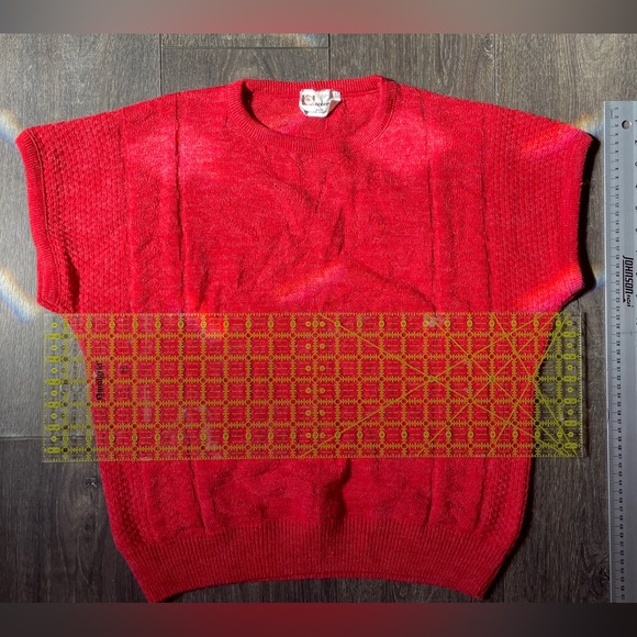 L Vintage Universal Knit creamy tomato coralred short sleeve shirt 80’s academia - Picture 5 of 11